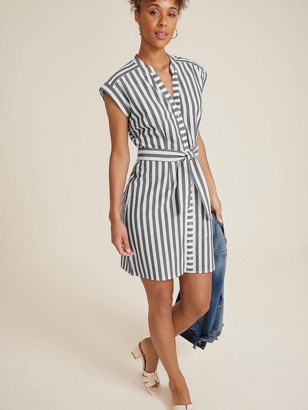 Maurices Black and White Striped Tie-Waist Midi Dress